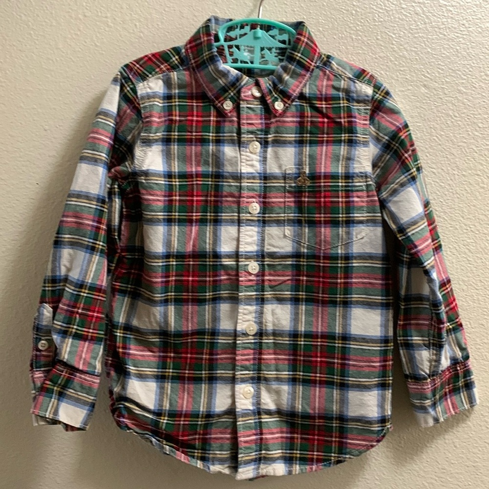 GAP Boys Multicolor Plaid Button-Down Shirt - Red, Green, Blue, White